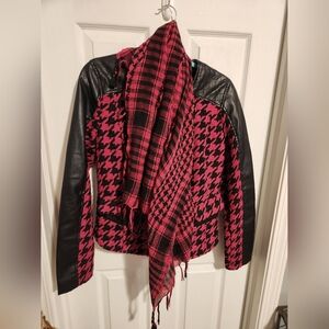 Yoki Pink & Black Jacket with Houndstooth Pattern + Scarf
